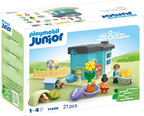 PLAYMOBIL JUNIOR 71690 Tierpension mit Futterspender, inklusive Vier Haustieren und drehbarer Sortierplatte, nachhaltiges Spielzeug aus pflanzenbasierten Kunststoffen, für Kinder ab 1 Jahr von PLAYMOBIL