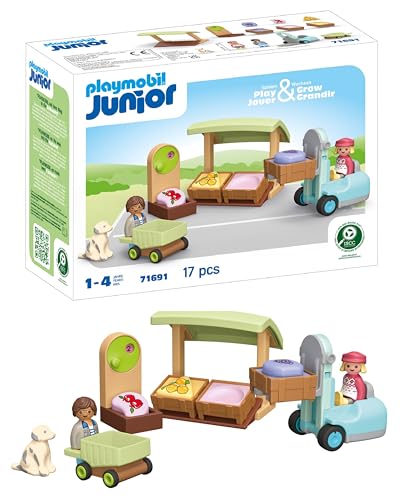 PLAYMOBIL JUNIOR | Bio-Marktstand & Gabelstapler | nachhaltiges Spielzeug aus biobasierten Kunststoffen | für Kinder ab 1 Jahr | 71691 von PLAYMOBIL