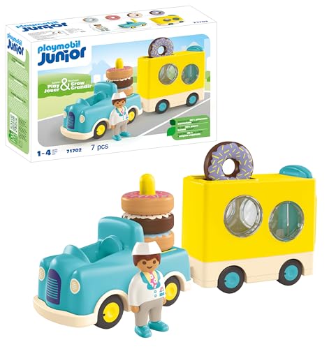 PLAYMOBIL JUNIOR | Verrückter Donut Truck | nachhaltiges Spielzeug für Kinder ab 1 Jahr | mit Stapel- und Sortierfunktion | inkl. Vier Farbiger Donuts | 71702 von PLAYMOBIL