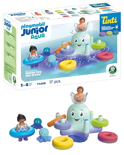 PLAYMOBIL JUNIOR Aqua |nachhaltiges Spielzeug für Kinder ab 1 Jahr | Tinti | Bunter Tintenfisch mit Ringen zum Farbsortieren | 71438 von PLAYMOBIL