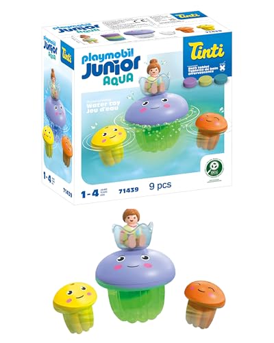 PLAYMOBIL JUNIOR | Kinder ab 1 Jahr | Aqua & Tinti Bunte Quallenfamilie | 90% pflanzenbasiertes Material | inkl. drei verschiedenfarbigen Badetabs von Tinti | Wasserspielzeug für die Badewanne | 71439 von PLAYMOBIL