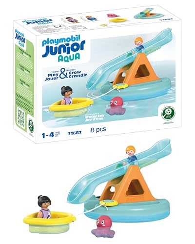 PLAYMOBIL JUNIOR Aqua | Badeinsel mit Wasserrutsche | nachhaltiges Spielzeug für Kinder ab 1 Jahr | 71687 von PLAYMOBIL