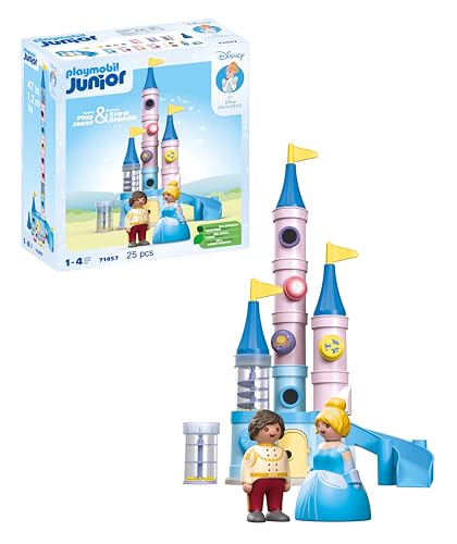 PLAYMOBIL JUNIOR & Disney 71457 Cinderellas Schloss, inklusive Rutsche und Einstürz-Drückknkopf, nachhaltiges Spielzeug aus pflanzenbasierten Kunststoffen, für Kinder ab 1 Jahr von PLAYMOBIL