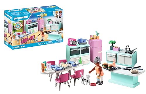 PLAYMOBIL MyLife 71608 Küche mit Essplatz, vollausgestattete Küche für detailgetreues Nachspielen, zu über 80 % aus recycelten und biobasierten Materialien, kreatives Spielzeug für Kinder ab 4 Jahren von PLAYMOBIL