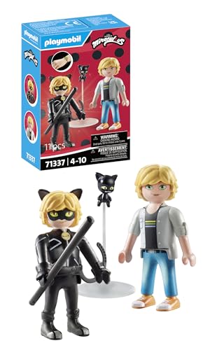 PLAYMOBIL | Miraculous | Adrien & Cat Noir | Heldenhaftes Abenteuer | Inklusive Kwami Plagg und vielfältigem Zubehör | Abenteuer mit Ladybug | Detailreiches Spielzeug für Kinder ab 4 Jahren | 71337 von PLAYMOBIL