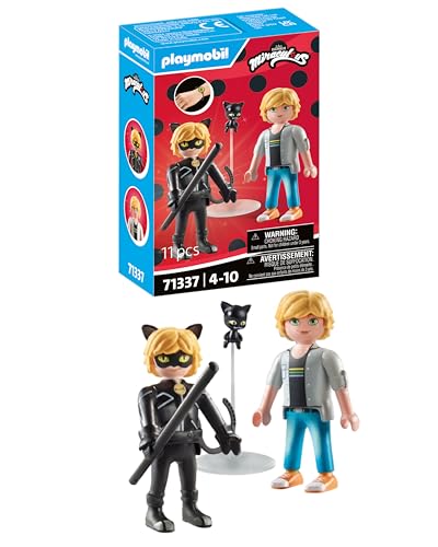 PLAYMOBIL | Miraculous | Adrien & Cat Noir | Heldenhaftes Abenteuer | Inklusive Kwami Plagg und vielfältigem Zubehör | Abenteuer mit Ladybug | Detailreiches Spielzeug für Kinder ab 4 Jahren | 71337 von PLAYMOBIL