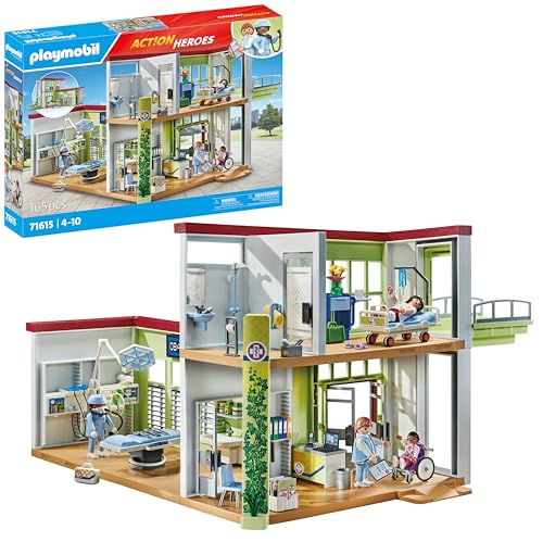 PLAYMOBIL Action Heroes 71615 Modernes Krankenhaus, mit Vier Figuren, medizinischen Geräten und Accessoires, zu über 80 % aus recycelten und biobasierten Materialien, Spielzeug für Kinder ab 4 Jahren von PLAYMOBIL