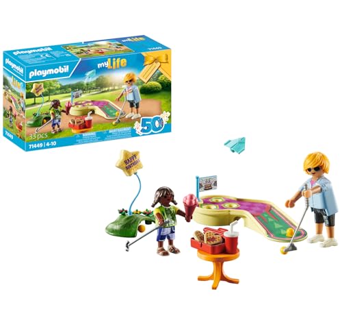 PLAYMOBIL myLife 71449 Minigolf, Schlag um Schlag zum Ziel, inklusive Golfschläger, Bällen, süßen Waffelherzen und Eis, nachhaltiges Spielzeug für Kinder ab 4 Jahren von PLAYMOBIL