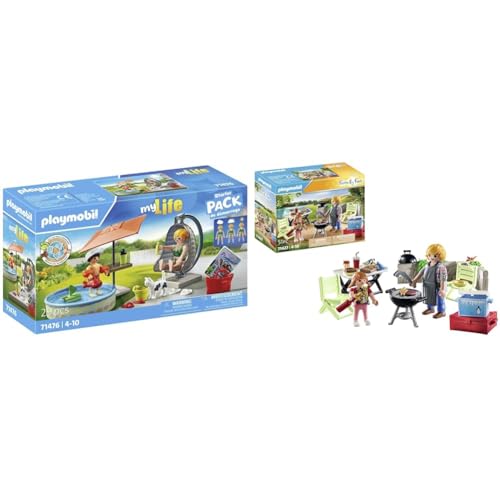 PLAYMOBIL My Life 71476 Planschspaß zu Hause ab 4 Jahren & Family Fun 71427 Gemeinsames Grillen, Camping, Spaß und Genuss im Freien mit der Familie von PLAYMOBIL