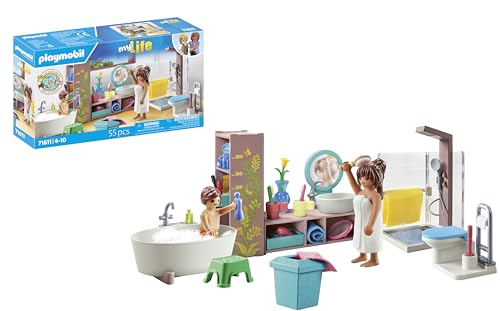 PLAYMOBIL MyLife 71611 Badezimmer, inklusive Zwei Figuren und zahlreichen Accessoires, zu über 80 % aus recycelten und biobasierten Materialien, detailreiches Spielzeug für Kinder ab 4 Jahren von PLAYMOBIL