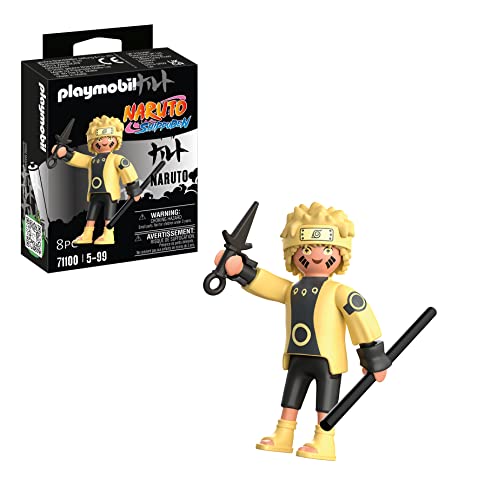 PLAYMOBIL Naruto 71100 Naruto Rikudou Sennin Mode mit gelbem Oberteil, schwarzer Hose und gelben Sandalen sowie mit Stab und Kunai, ab 5 Jahren von PLAYMOBIL