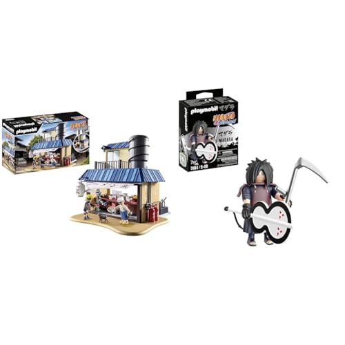 PLAYMOBIL Naruto Shippuden 70668 Ichiraku Ramen Shop, Köstliche Erlebnisse im Ramen Shop mit Naruto, Kakashi, Teuchi & Pakkun, Spielzeug für Kinder ab 5 Jahren & Naruto 71104 Madara mit Gunbai Fächer von PLAYMOBIL