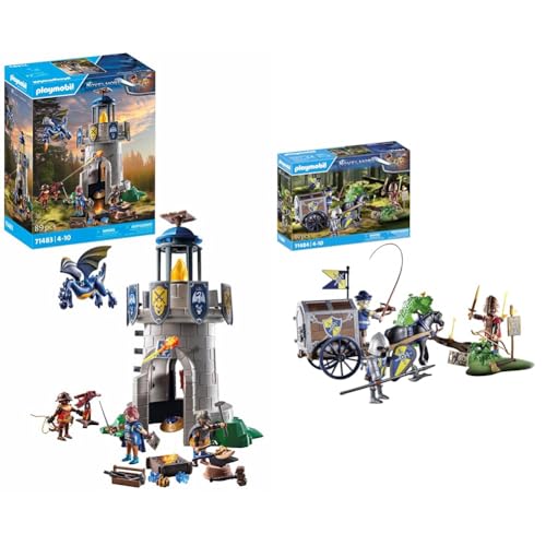 PLAYMOBIL Novelmore 71483 Ritterturm mit Schmied und Drache & Novelmore 71484 Überfall auf Transportwagen, gefährlicher Kampf um das Gold von PLAYMOBIL