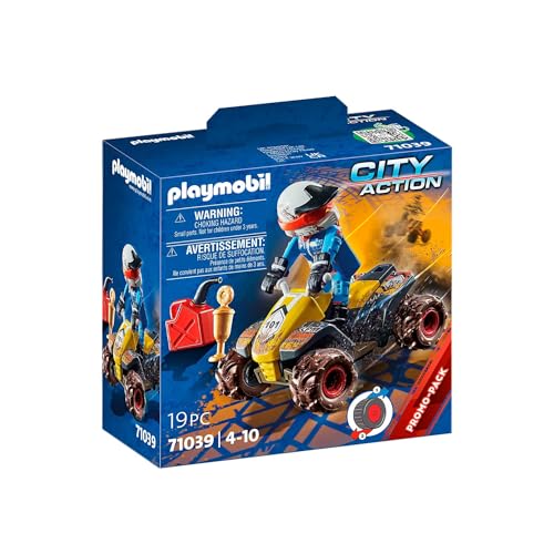 PLAYMOBIL City Action 71039 Offroad-Quad mit Pullback-Funktion, ab 4 Jahren, mit 1 Quadfahrer Zubehör: 1 Offroad-Quad, 1 Pokal, 1 Helm, 1 Benzinkanister von PLAYMOBIL