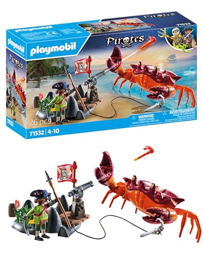 PLAYMOBIL Pirates 71532 Kampf gegen die Riesenkrabbe, epische Seeschlacht, inklusive Kanone, Haken-Geschoss und Säbel, detailreiches Piraten-Spielzeug für Kinder ab 4 Jahren von PLAYMOBIL