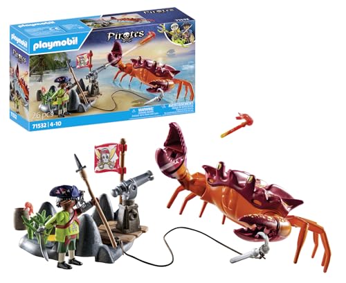 PLAYMOBIL Pirates 71532 Kampf gegen die Riesenkrabbe, epische Seeschlacht, inklusive Kanone, Haken-Geschoss und Säbel, detailreiches Piraten-Spielzeug für Kinder ab 4 Jahren von PLAYMOBIL
