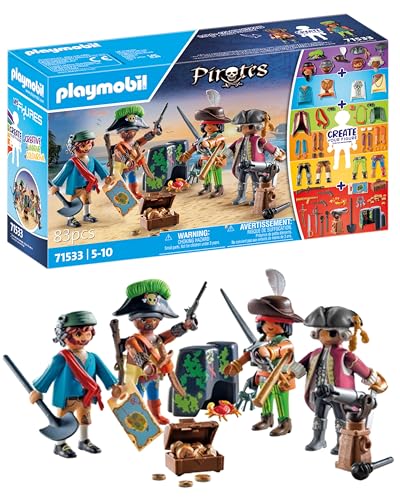 PLAYMOBIL Pirates 71533 MyFigures: Piraten, kreatives Zusammenstellen eigener Piratenfiguren, inklusive Schatzkarte und Ansteckern für den Piratenhut, detailreiches Spielzeug für Kinder ab 5 Jahren von PLAYMOBIL