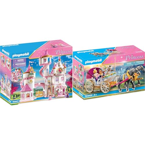 PLAYMOBIL Princess 70447 Großes Prinzessinnenschloss mit drehbarer Tanzplatte, Ab 4 Jahren & Princess 70449 Romantische Pferdekutsche, Ab 4 Jahren von PLAYMOBIL