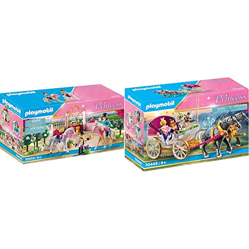 PLAYMOBIL Princess 70450 Reitunterricht im Pferdestall, Ab 4 Jahren & Princess 70449 Romantische Pferdekutsche, Ab 4 Jahren von PLAYMOBIL