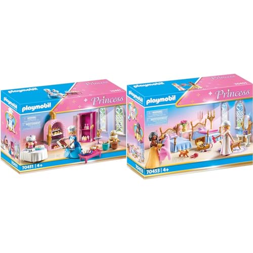 PLAYMOBIL Princess 70451 Schlosskonditorei mit Bäckerin und viel Zubehör, Ab 4 Jahren & Princess 70453 Schlafsaal mit Zwei Prinzessinenfiguren, Ab 4 Jahren von PLAYMOBIL