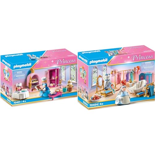 PLAYMOBIL Princess 70451 Schlosskonditorei mit Bäckerin und viel Zubehör, Ab 4 Jahren & Princess 70454 Ankleidezimmer mit Badewanne, Ab 4 Jahren von PLAYMOBIL