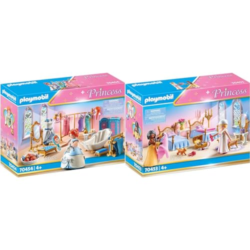 PLAYMOBIL Princess 70454 Ankleidezimmer mit Badewanne, Ab 4 Jahren & Princess 70453 Schlafsaal mit Zwei Prinzessinenfiguren, Ab 4 Jahren von PLAYMOBIL