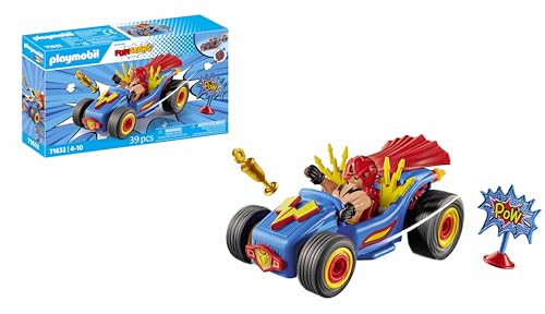 PLAYMOBIL Funstars 71632 Rasender Wrestler, Kart mit Rückzugsmotor, dynamisches Spielset für spannende Rennen, detailreiches Spielzeug für Kinder ab 4 Jahren von PLAYMOBIL