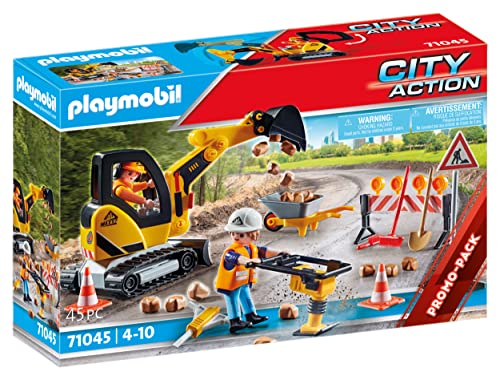 PLAYMOBIL City Action 71045 Straßenbau inkl. Bagger und Absperrung, ab 4 Jahren von PLAYMOBIL