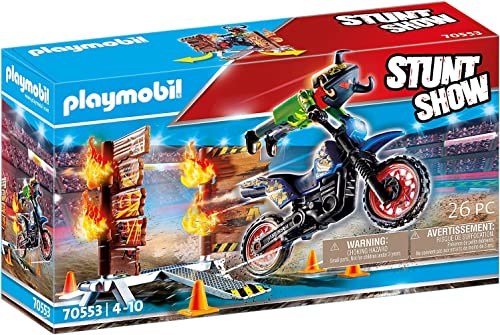 PLAYMOBIL Stuntshow 70553 Motorrad mit Feuerwand, Für Kinder von 4-10 Jahren von PLAYMOBIL