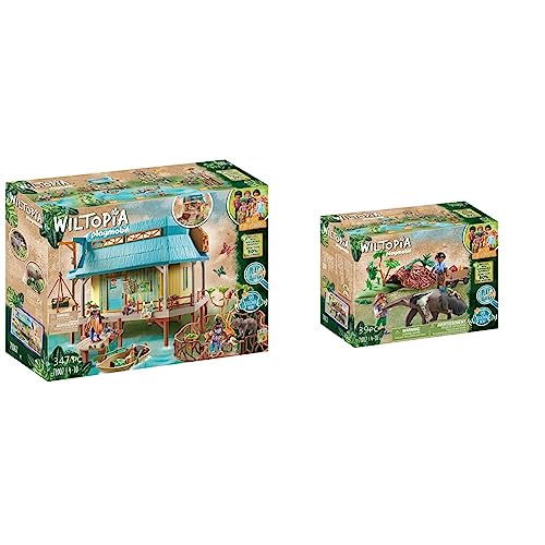 PLAYMOBIL Wiltopia 71007 Tierpflegestation mit Lichteffekten und Spielzeugtieren, Nachhaltiges Spielzeug & Wiltopia 71012 Ameisenbärpflege mit Spielzeugtieren von PLAYMOBIL