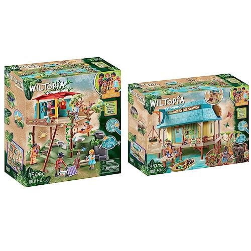 PLAYMOBIL Wiltopia 71013 Familienbaumhaus mit Spielzeugtieren & Wiltopia 71007 Tierpflegestation mit Lichteffekten und Spielzeugtieren, Nachhaltiges Spielzeug für Kinder ab 4 Jahren von PLAYMOBIL