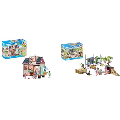 PLAYMOBIL myLife 71509 Tiny Haus, vielfältig eingerichtetes Familienhaus & myLife 71510 Kleine Hühnerfarm im Tiny House Garten von PLAYMOBIL