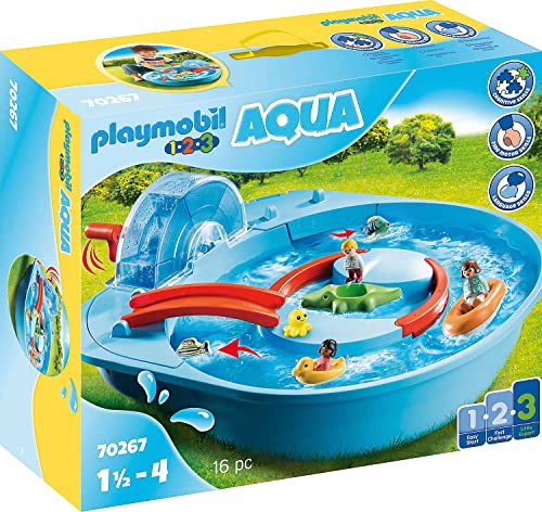 PLAYMOBIL 1.2.3 70267 Fröhliche Wasserbahn mit Kurbel für den Wasserstrudel, Brücke und verstecktem Wasserkanal, ab 1,5 Jahren von PLAYMOBIL