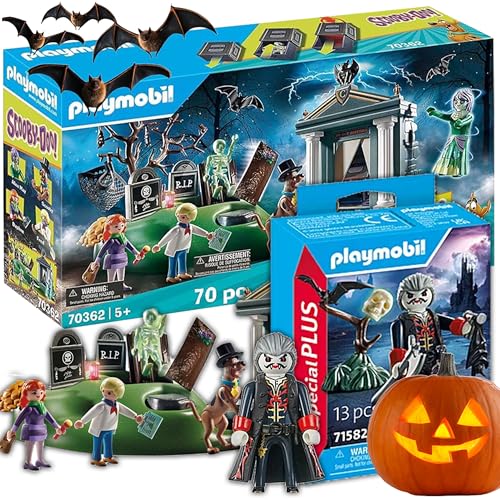 Playmobil 70362 Scooby-DOO! Abenteuer auf dem Friedhof + Playmobil 71582 Dracula – Grusel-Spaß mit Geistern und Vampiren für spannende Geschichten – Ideal für Halloween und mystische Abenteuer von PLAYMOBIL