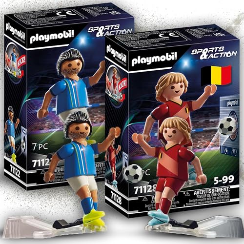 Playmobil 71128 Fußballspieler Belgien + 🇮🇹 Playmobil 71122 Fußballspieler Italien – Bewegliche Fußballfiguren mit Schussfunktion für spannende Duelle – Fußball-Set für Sammler & kleine Fans! von PLAYMOBIL