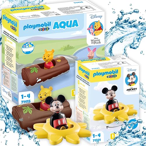 Playmobil 71415 1.2.3 & Disney: Winnies & Ferkels Wasserabenteuer Spielset – für Babys und Kleinkinder, inkl. Boot und Wasserbahn + Playmobil 71321 1.2.3 & Disney: Mickys Drehsonne mit Rasselfunktion von PLAYMOBIL