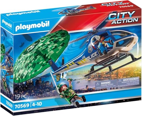 PLAYMOBIL City Action 70569 Polizei-Hubschrauber: Fallschirm-Verfolgung, Für Kinder von 4-10 Jahre von PLAYMOBIL