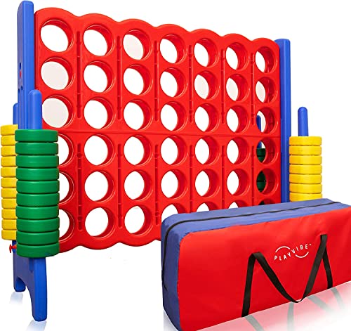 Jumbo 4-to-Score Riesen-Spiel-Set, mit Aufbewahrungstasche im Lieferumfang enthalten, lebensgroßes Connect-All-Four-Spiel, 10,2 cm in einer Reihe für Kinder und Erwachsene, 1,2 m breit x 1,2 m hoch, von PLAYVIBE
