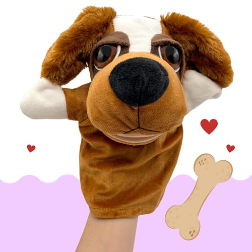 PLAYZOCO Handpuppe Hund Plüschpuppe Hund Handpuppe Finger Puppet Puppe Tier Puppe Pädagogisches Spielzeug Plüsch Baumwolle Material PP Größe 25cm Hund Design von PLAYZOCO