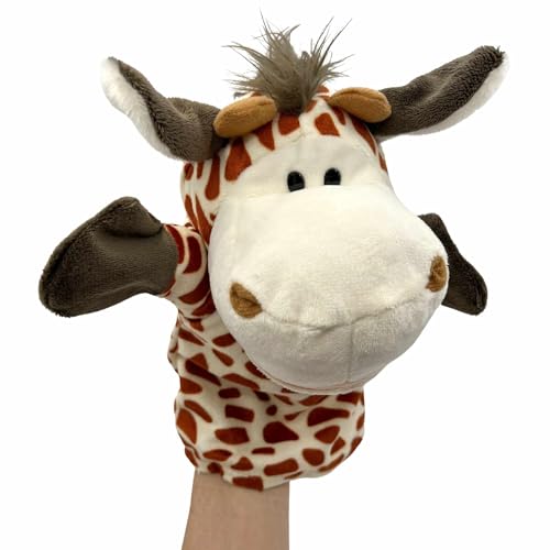 PLAYZOCO Handpuppe aus Giraffe, Handpuppe aus Giraffe, Finger Puppet, Tierpuppe, pädagogisches Spielzeug, Material Baumwolle und Polypropylen, Größe 25 cm, Design Giraffe Orange von PLAYZOCO