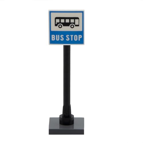 PLAYZOCO Verkehrszeichen Stopp Autobus Spielzeug Konstruktion, Verkehrszeichen Spielzeug, Signalzubehör für Bauspielzeug, Mini-Signal Stopp Autobus, 5 cm Höhe, kompatibel mit Lego von PLAYZOCO