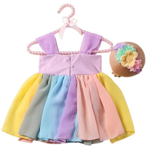 PLCPDM Baby Fotografie Requisiten Regenbogen Hosenträger Kleid Haarband Neugeborene Foto Requisiten Fotoshooting Haarband Säugling Foto Outfit von PLCPDM