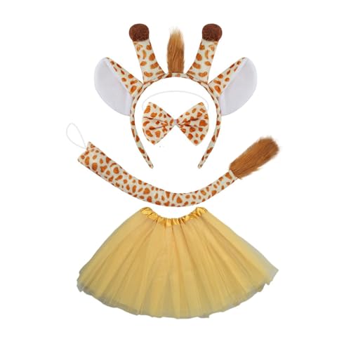 PLCPDM Giraffen-Kostüm-Set mit Giraffenschwanz, Stirnband, Fliege, Handschuh, Rock, Halloween, Giraffe, Outfit für Kinder, Cosplay von PLCPDM