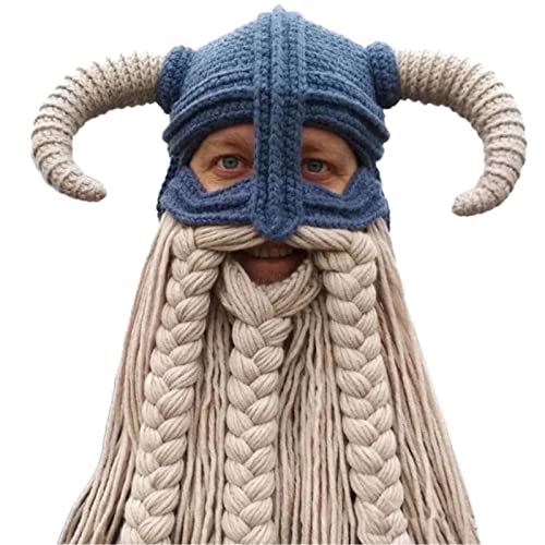 PLCPDM Handgefertigte Bartmütze Hörnern Gestrickte Totenkopfmütze Überraschungsgeschenke Lustige Halloween Cosplay Requisiten von PLCPDM