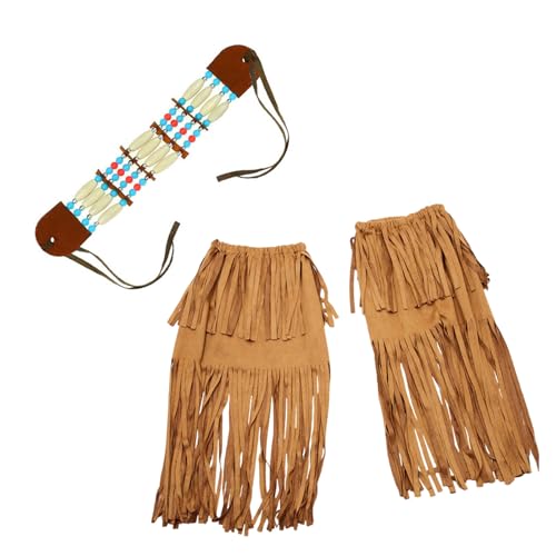 PLCPDM Indianer-Kostüm-Schmuck-Zubehör-Set für Festival-Anlässe, Quasten, Knöchelsocken, Perlen, Halskette, Ohrringe, Brillen von PLCPDM