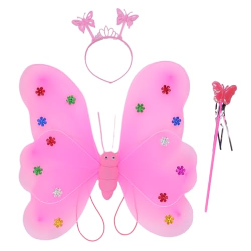 PLCPDM LED Feenflügel Prinzessin Feenkostüm Set beleuchtet Feenflügel Kostüm Mädchen Fee Schmetterling Flügel Zauberstab Stirnband von PLCPDM