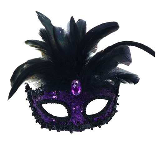 PLCPDM Pailletten Maskerade Maske Masquerade Gefiederte Maske Halloween Kostümzubehör Für Frauen Hochzeit Masquerade Halloween von PLCPDM