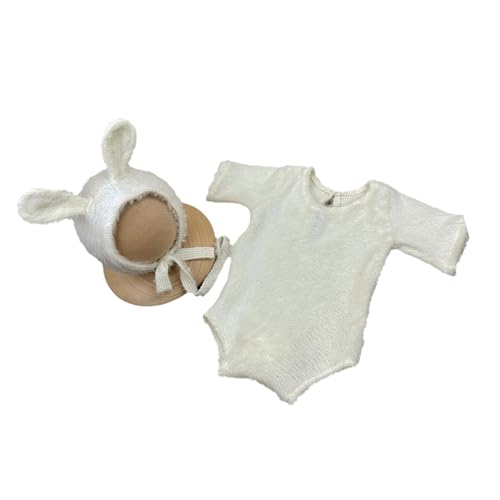 PLCPDM Säuglingsfotografie Kaninchen Kostüm Overall Set Photostudio Requisiten Baby Foto Outfit Neugeborene Duschgeschenk Fotoversorgung von PLCPDM