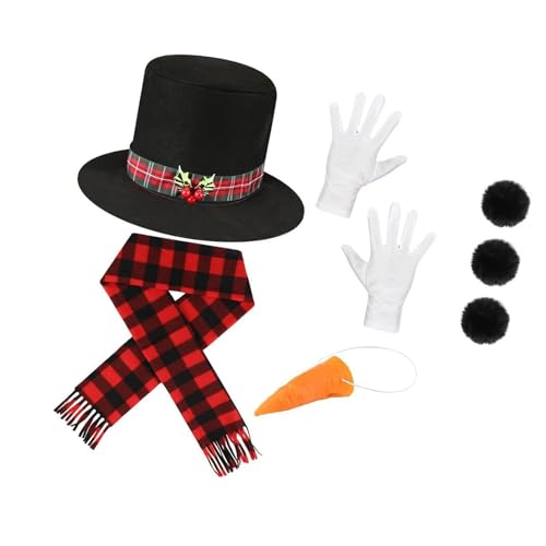 PLCPDM Schneemann Kostüm Sets Weihnachten Winter Frosty Kostüm Schneemann Mütze Mit Tutus Rock Karotte Nasenschal Handschuhe Pompons Bälle von PLCPDM