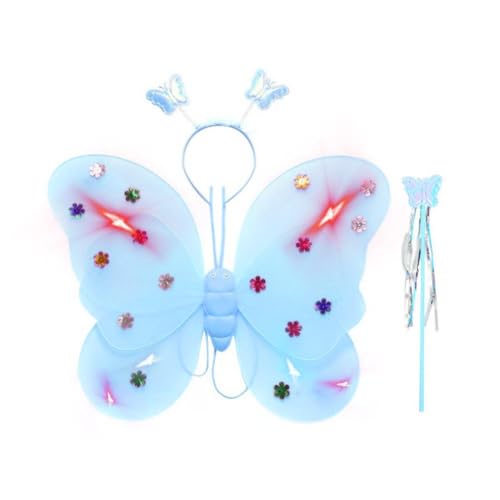 PLGEBR Leuchtende Feenflügel für Mädchen, funkelnde LED-Schmetterlingsflügel, Kopfbedeckung, Fee für Aufführung, Set, Stab, Fee, Prinzessin, Celebr von PLGEBR